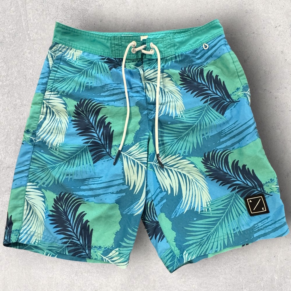 American Eagle Board Shorts Men's S Blueβ Tropical Palm Leaf Print 31x9.5